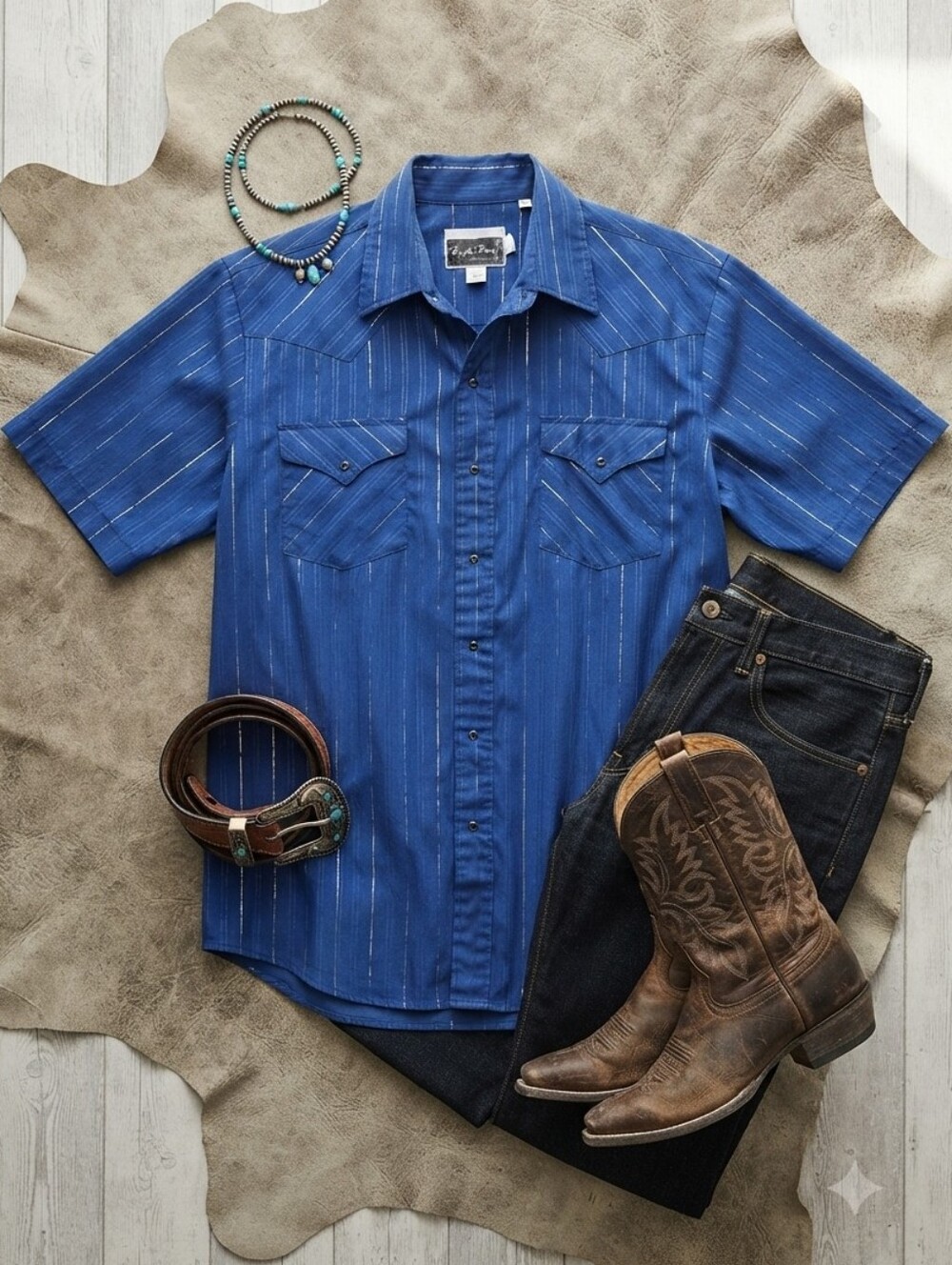 Panhandle Slim Ranch & Town Blue Gold Metallic Stripe Western Snap Button Shirt